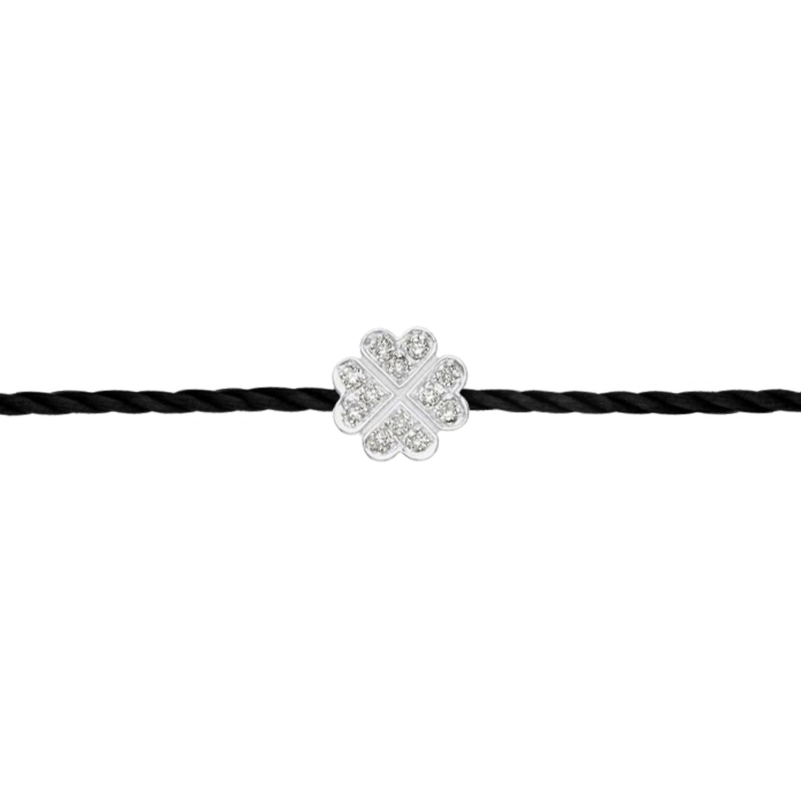 Thread bracelet and clover paved with diamonds