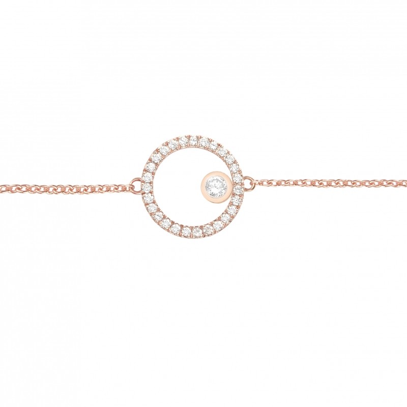 Bracelet motif cercle en diamants en or rose pour femme et un cadeau original de noël, d'anniversaire, d'amour ou d'amitié idéal. Fabriqué en France.
