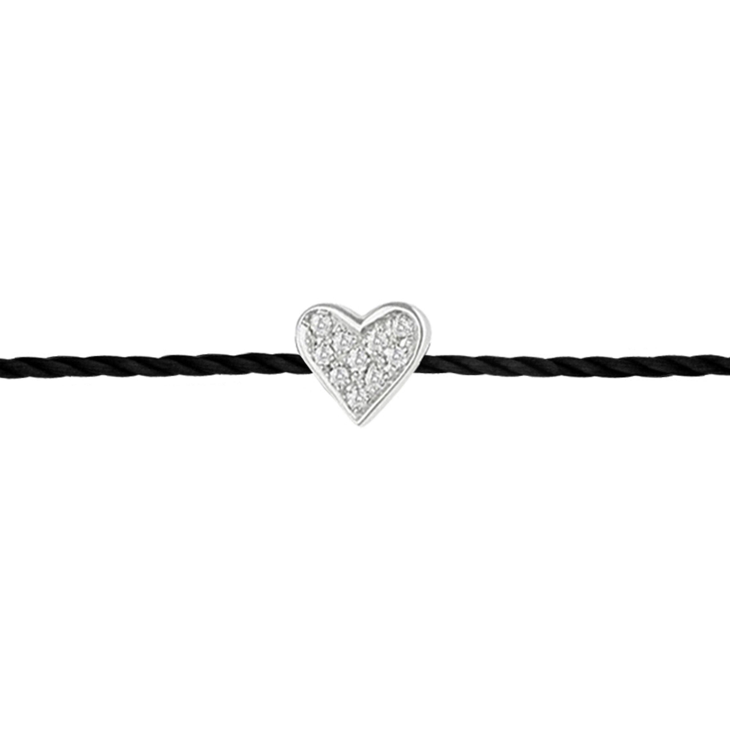 bracelet coeur en diamants sur fil cordon de couleur est un bijou abordable, accessible et pas cher pour femme et un cadeau original de noël, d'anniversaire, d'amour ou d'amitié idéal. Fabriqué en France.