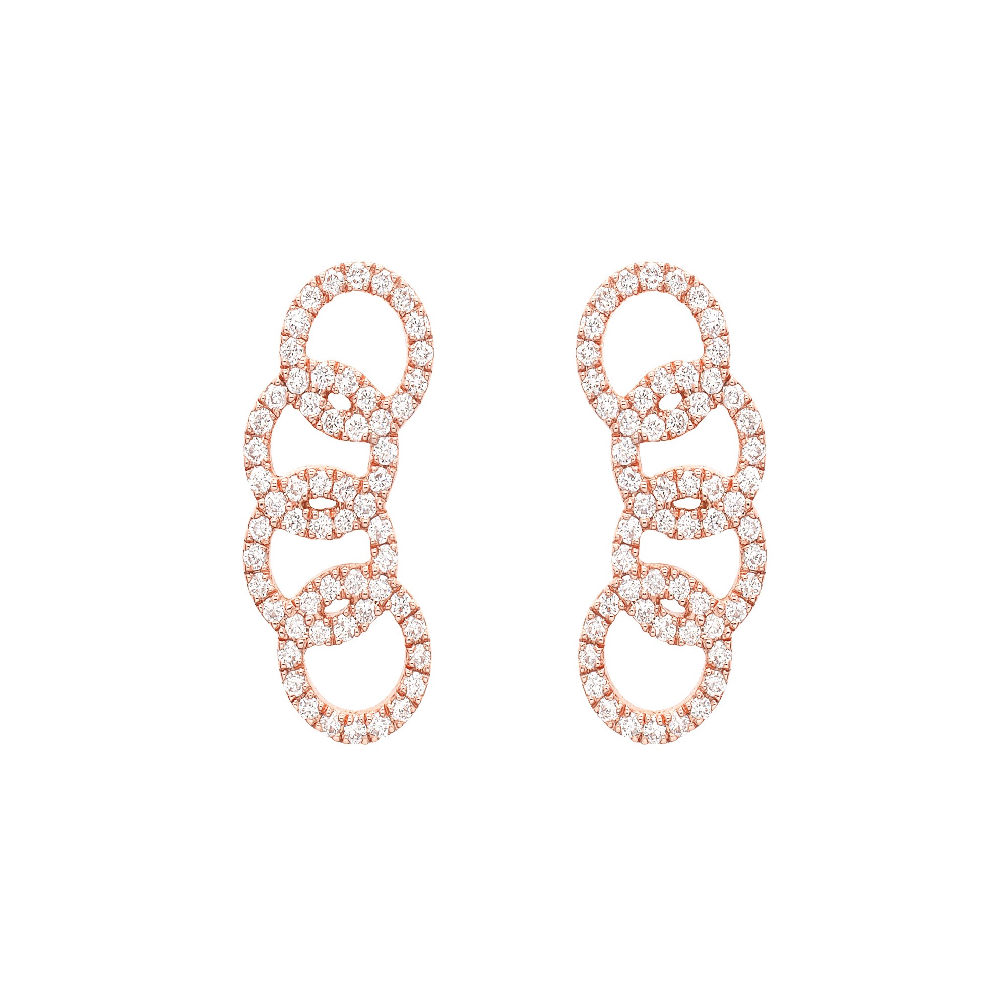 Boucles d'oreilles montantes en or rose et diamants made in France, bijoux cadeaux tendances rock pour femmes.