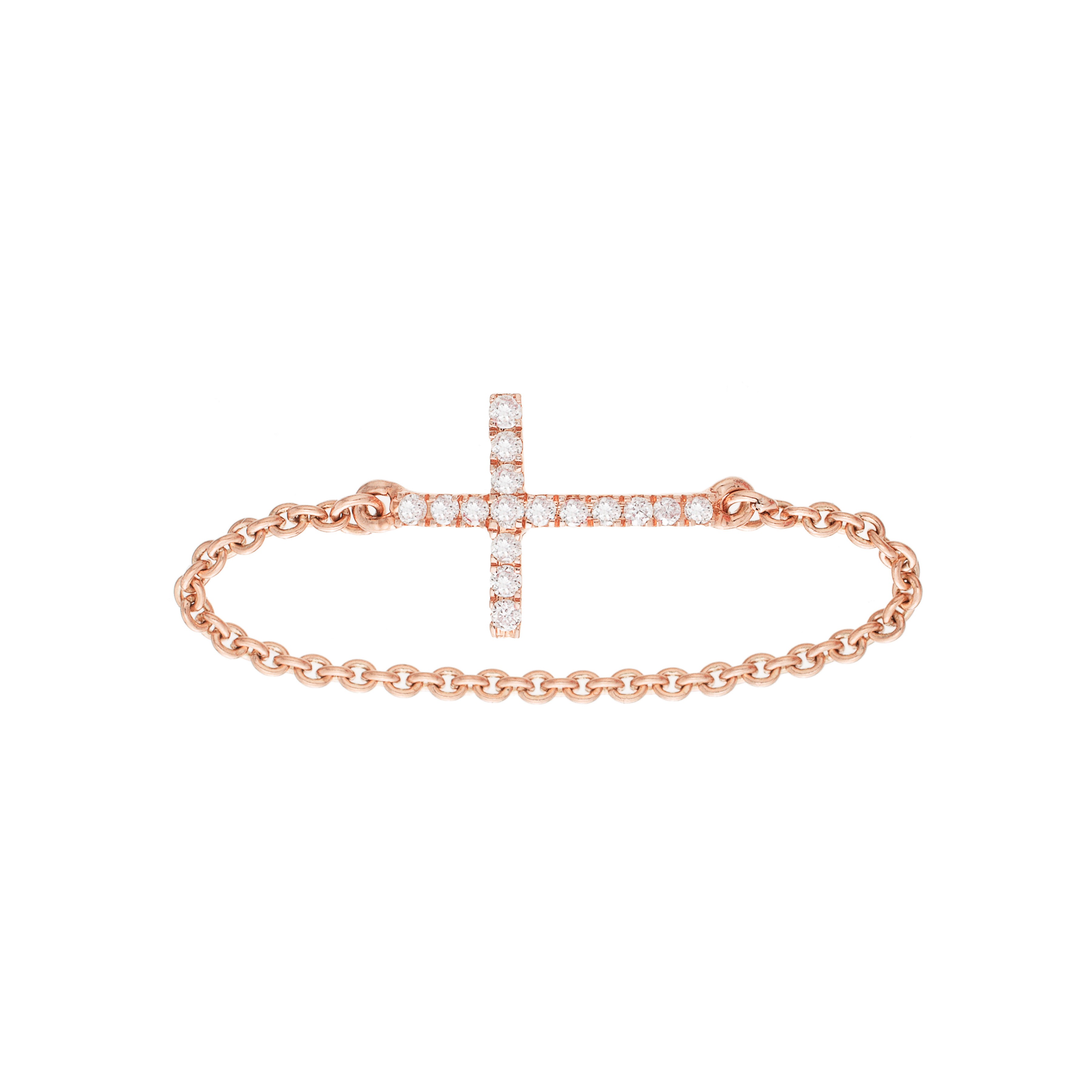 Bague chainette puce croix en diamants et or rose fabriquée en France est un bijou piercing pour femmes. C'est un cadeau idéal pour Noël, anniversaire, mariage.