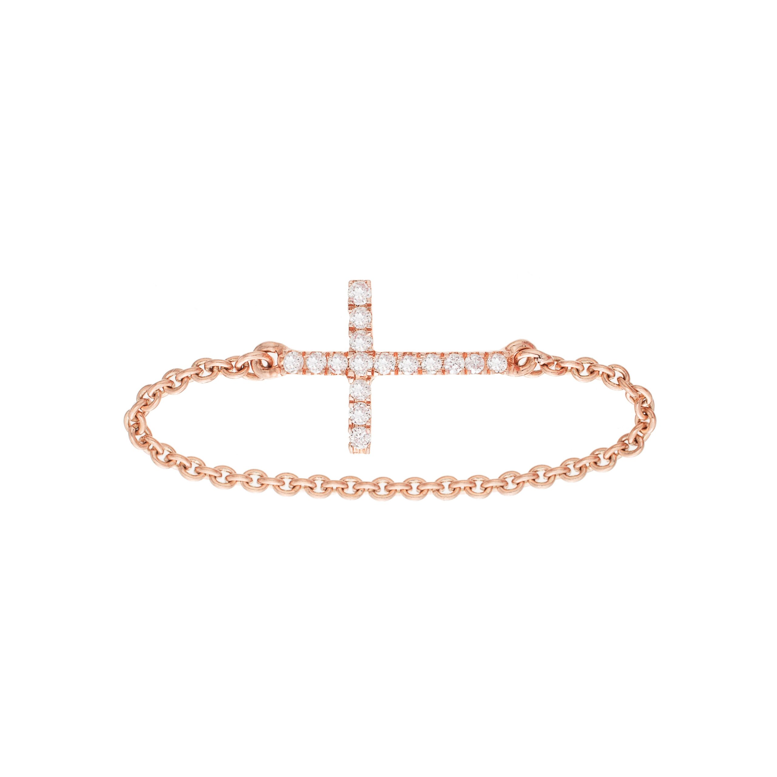 Bague chainette puce croix en diamants et or rose fabriquée en France est un bijou piercing pour femmes. C'est un cadeau idéal pour Noël, anniversaire, mariage.