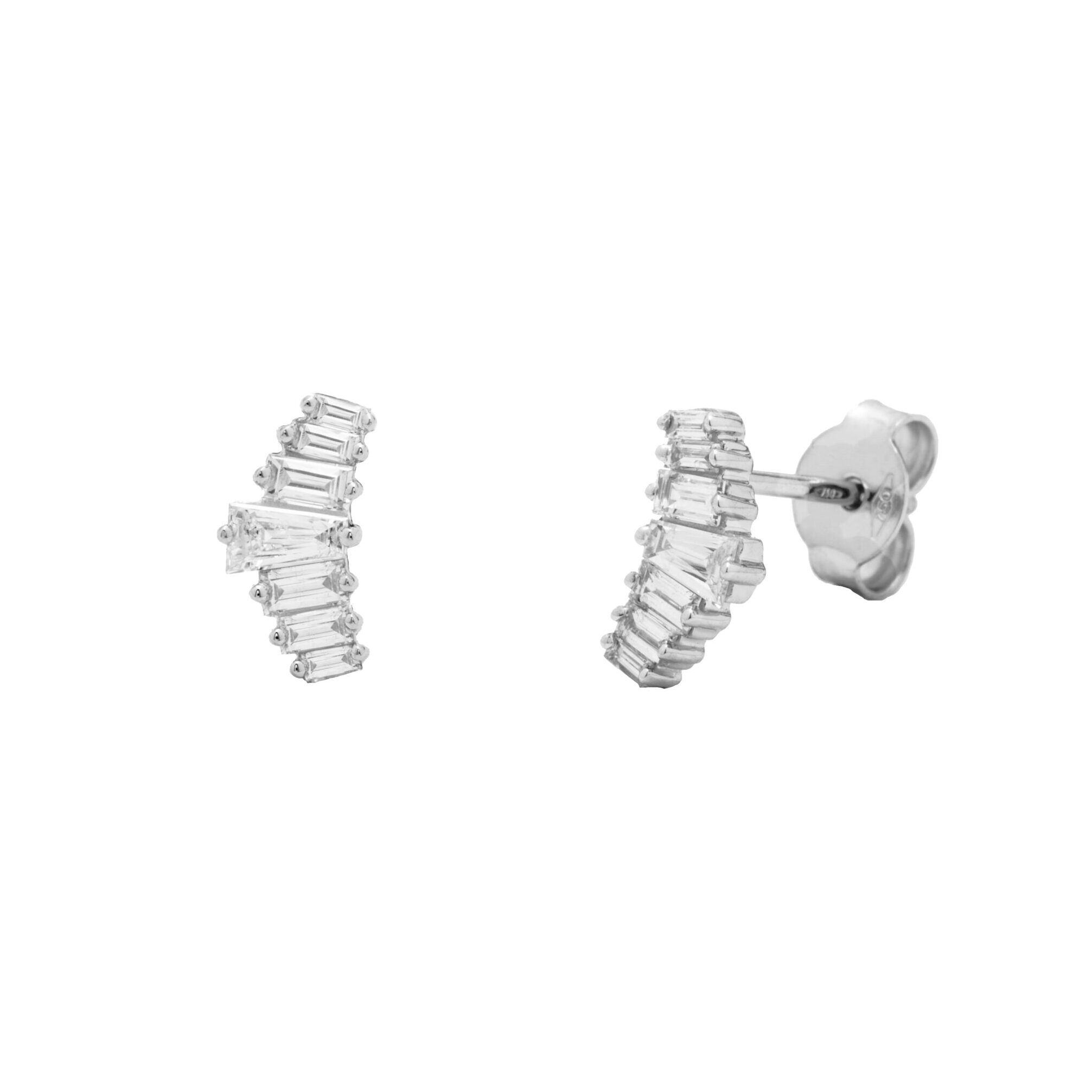Boucles D'oreilles En Or Blanc 18 Carats Avec Diamants Baguettes - Poids 1,22g - Occasion
