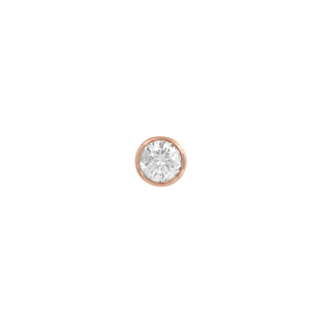 Mono boucle d'oreille puce diamant rond solitaire en or rose pour femme. Marque de Joaillerie fine de luxe moderne et tendance. Cadeau de noël, d'anniversaire et de mariage idéal. Fabriquée en France.