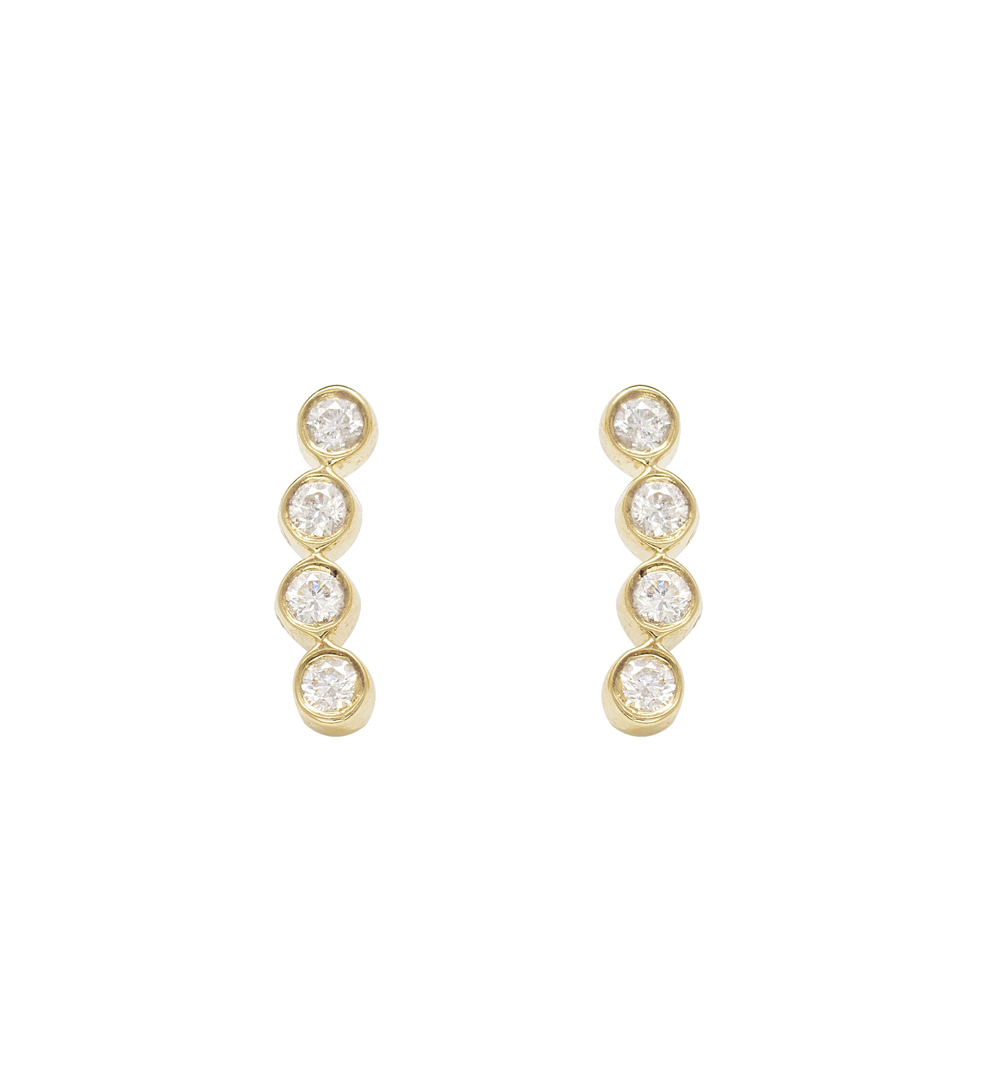 Boucles d'oreilles montantes en or jaune et diamants made in France, bijou tendance rock pour femmes, idéale pour piercing.