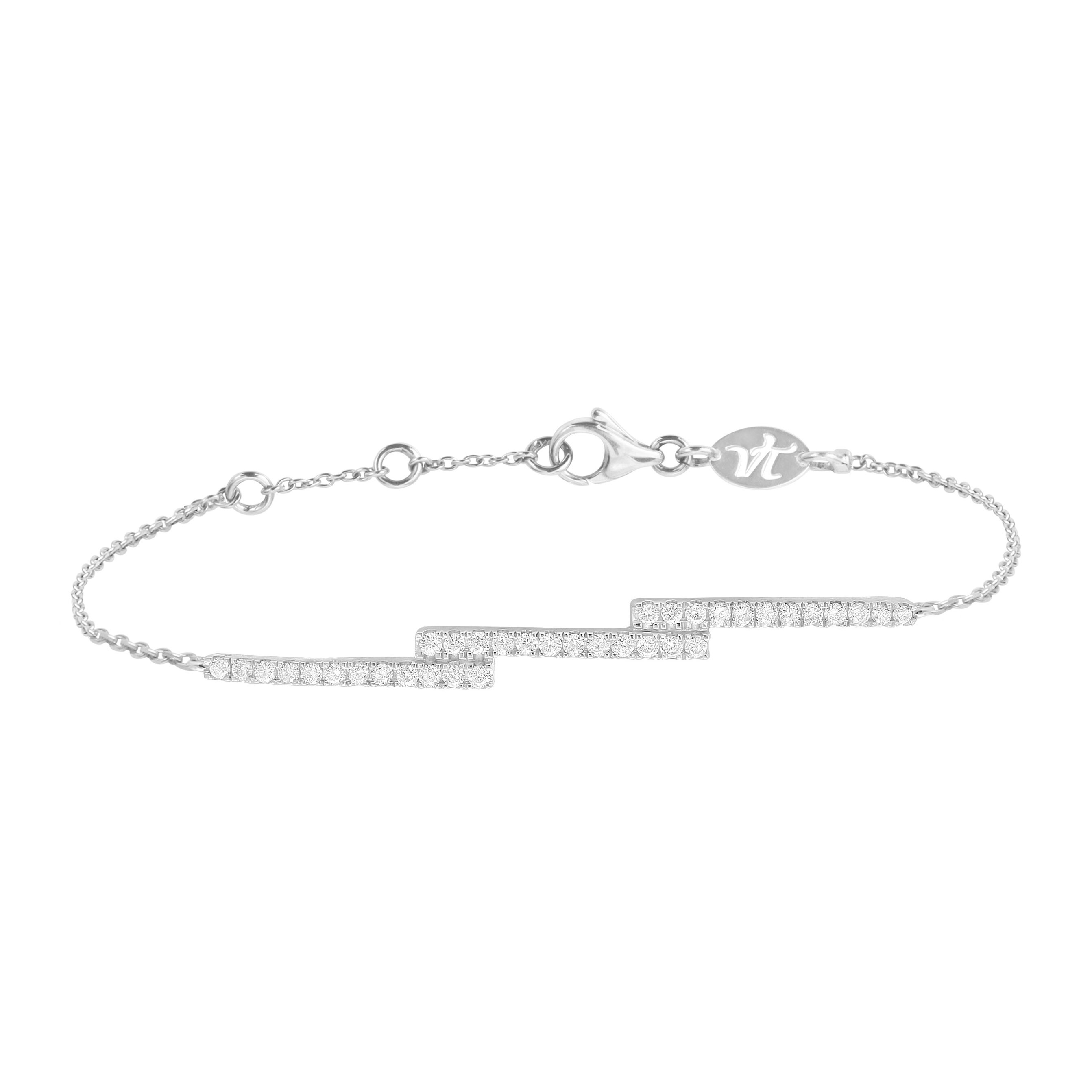 Bracelet Fin En Or Blanc 9 Carats Avec Diamants - Neuf Sans Emballage - Diamond & Co