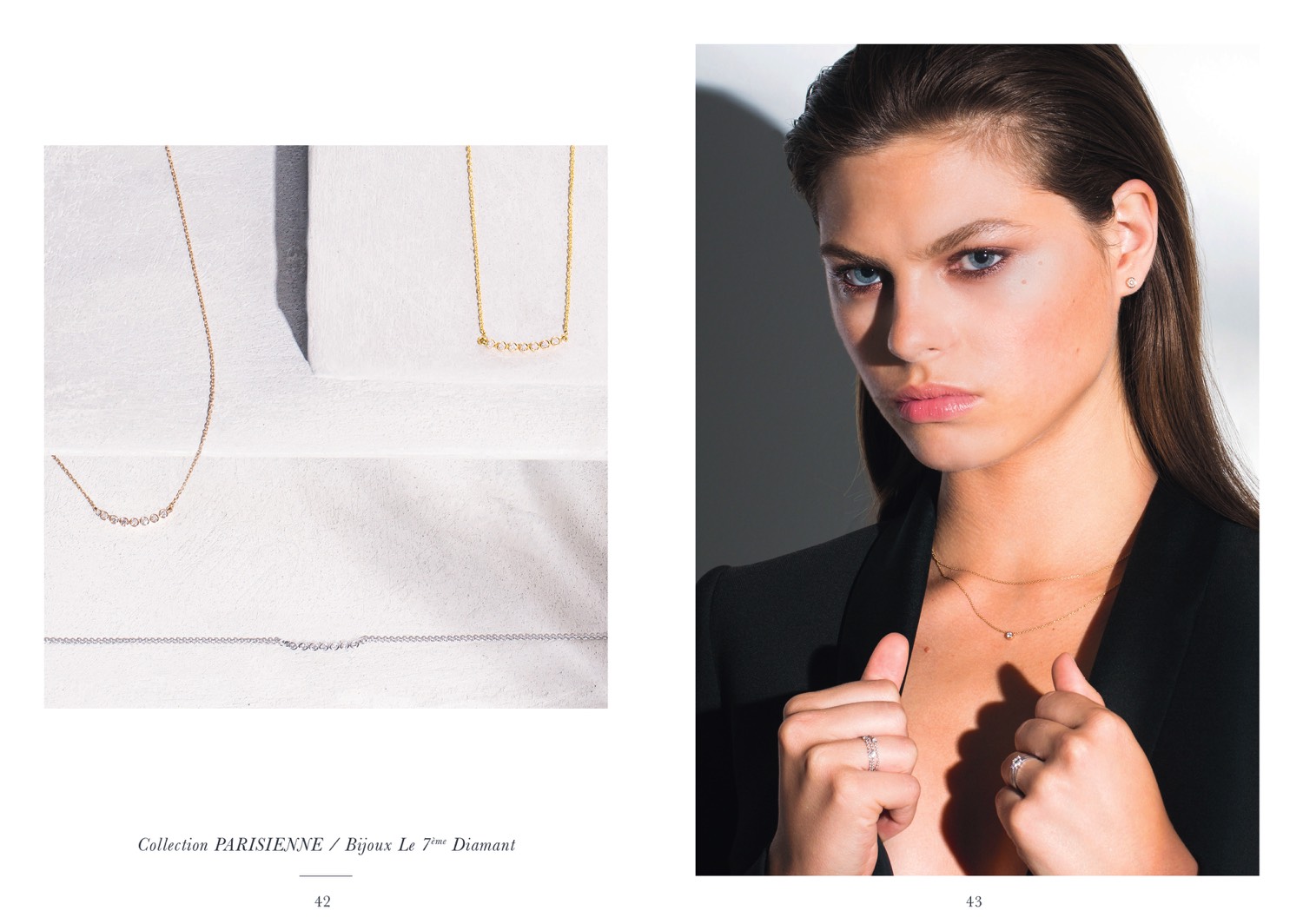 collier avec une double chaîne en or et diamants. Bijou rock chic fabriqué en France. Marque de Joaillerie fine portée par les célébrités. Cadeau de noël, d'anniversaire ou de mariage idéal.