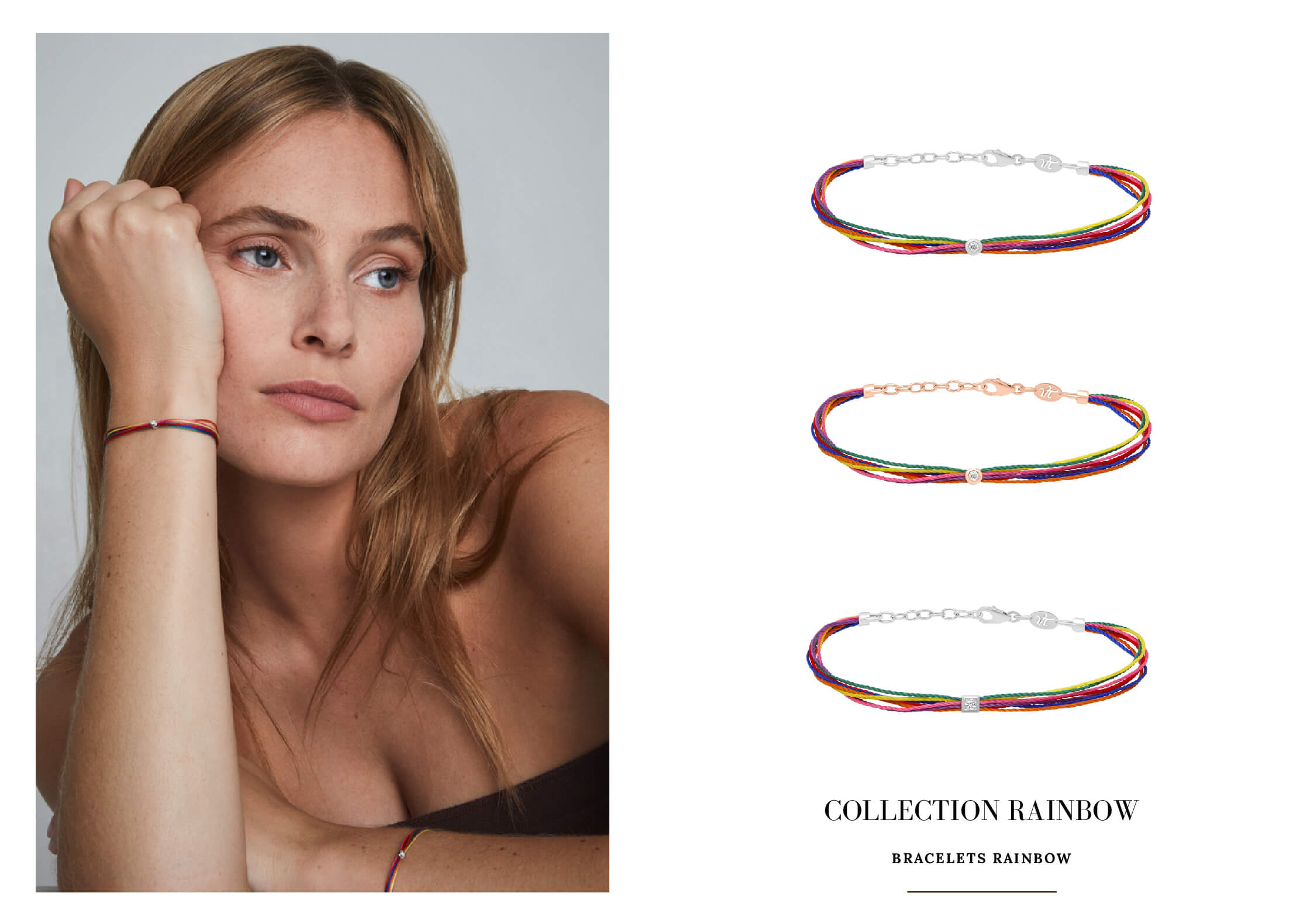 Bracelets fils multicolores et diamant pour homme et femme. bijou LGBTQ+ rainbow tendance et mode en fils de couleurs arc en ciel, symbole de tolérance et de paix très prisé par les stars et les célébrités. Cadeau pas cher et abordable pour Noël et anniversaire. Fabriqué en France.