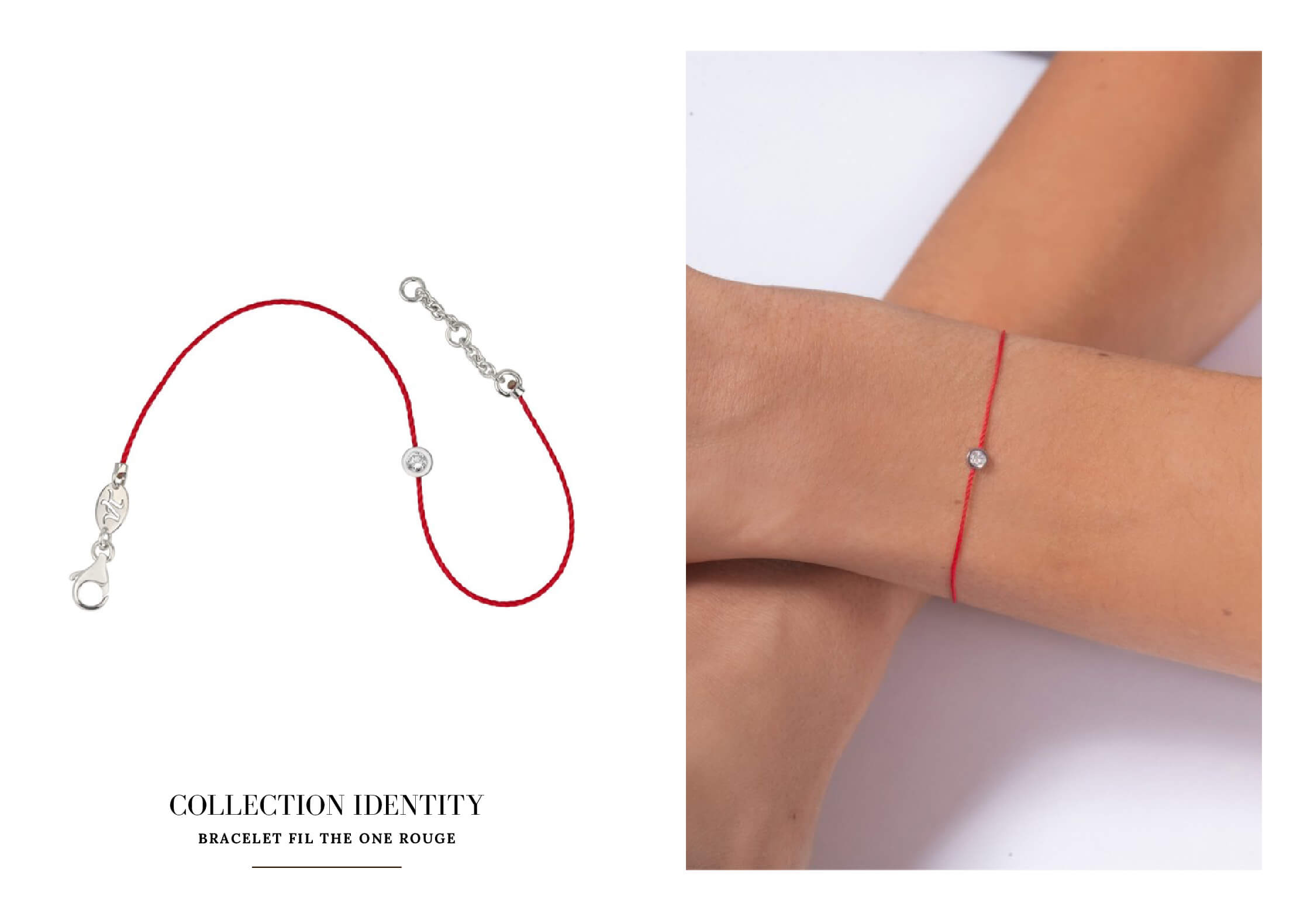 Bracelet diamant sur fil cordon rouge de Jérusalem porte bonheur pour femme est un bijou tendance abordable, accessible et pas cher made in France, prisé par les stars et les célébrités, à superposer ou à accumuler et un cadeau d'anniversaire, d'amour ou d'amitié idéal.