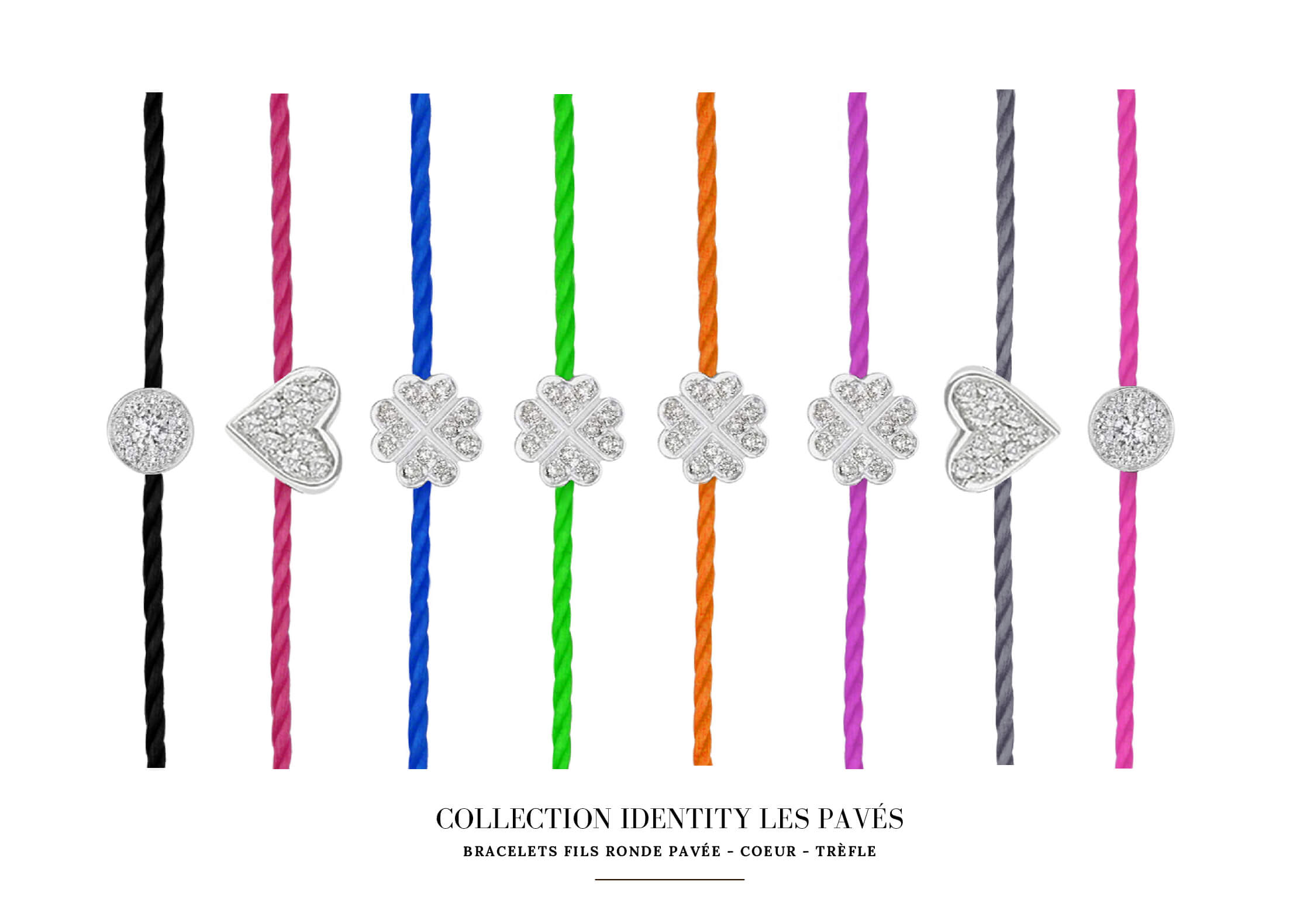 Bracelet diamants sur fil cordon de couleur pour femme est un bijou tendance abordable, accessible et pas cher made in France, prisé par les stars et les célébrités, à superposer ou à accumuler et un cadeau d'anniversaire, d'amour ou d'amitié idéal.