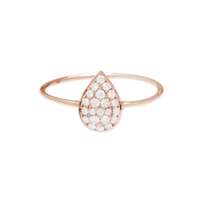 Bague poire et diamants en or rose est un bijou de joaillerie fine fabriquée en France et un cadeau idéal pour un anniversaire, des fiançailles ou un mariage.