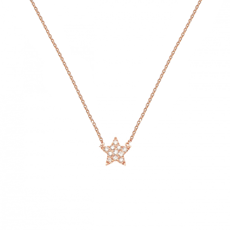 Ce collier étoile de diamants en or rose tendance, à superposer ou à accumuler est prisé par les stars et célébrités. Ce bijou de joaillerie fine pour femme fabriqué en France est le cadeau d'anniversaire, d'amour ou d'amitié idéal.